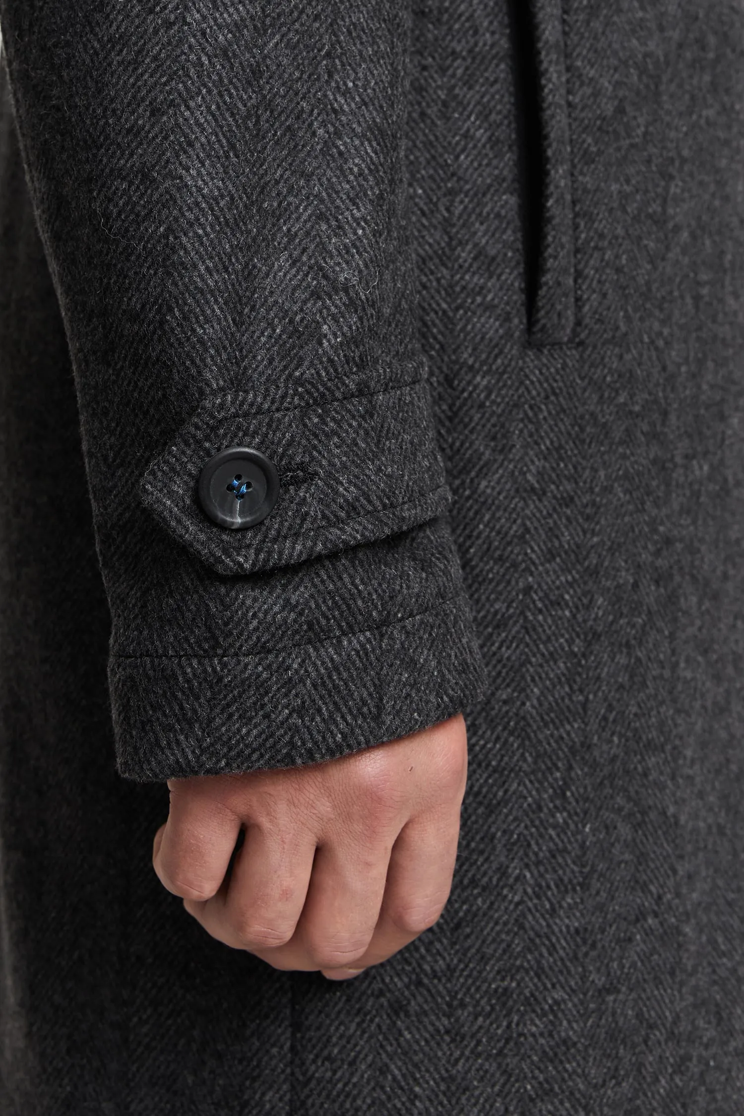 Mens Premium Grey Herringbone Wool Parka Coat by Paavo