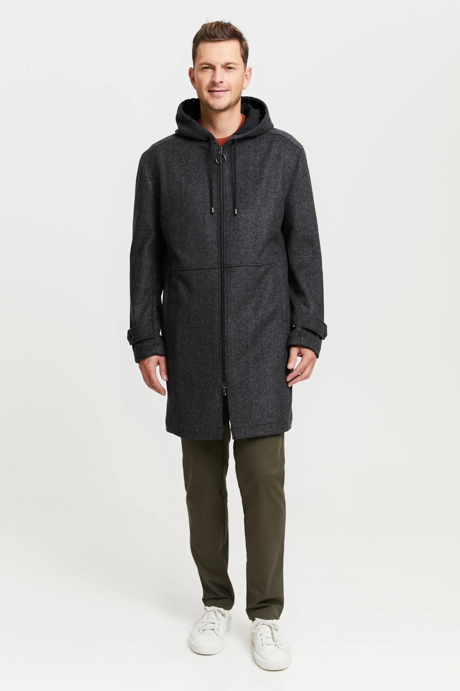 Mens Premium Grey Herringbone Wool Parka Coat by Paavo