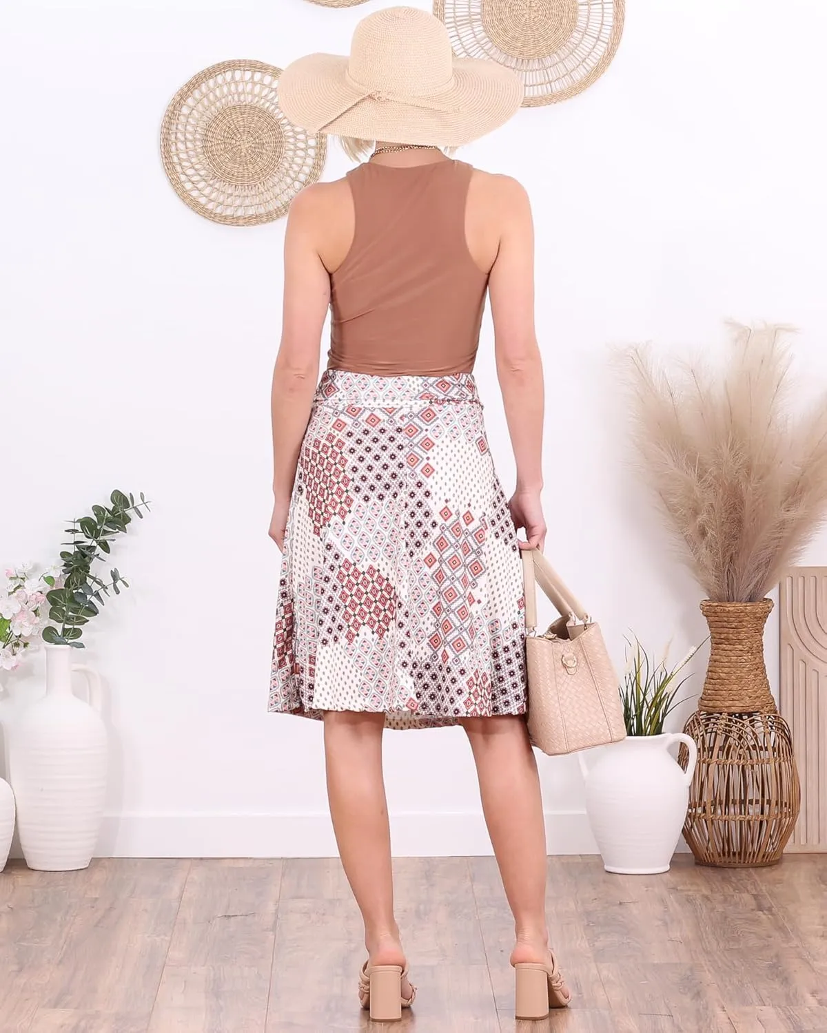 Popana Womens Casual Knee Length A-Line Stretch Midi Skirt Plus Size