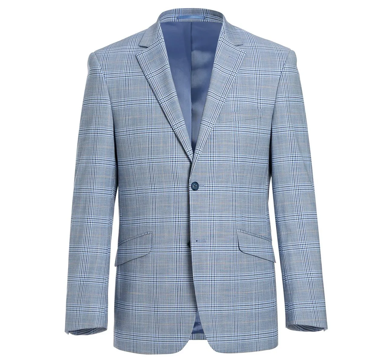 RENOIR Light Blue 2-Piece Slim Fit Notch Lapel Stretch Windowpane Suit 293-3