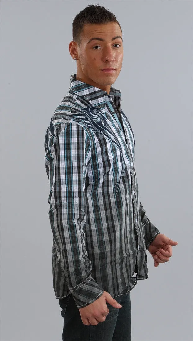 Roar Triton Plaid Button Down Shirt in Blue