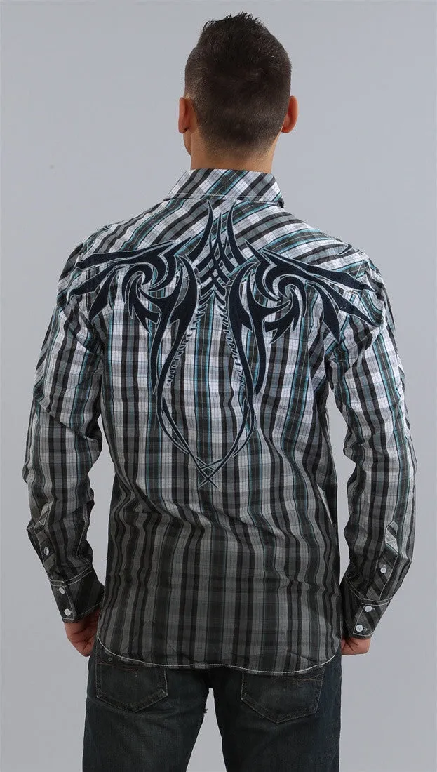 Roar Triton Plaid Button Down Shirt in Blue