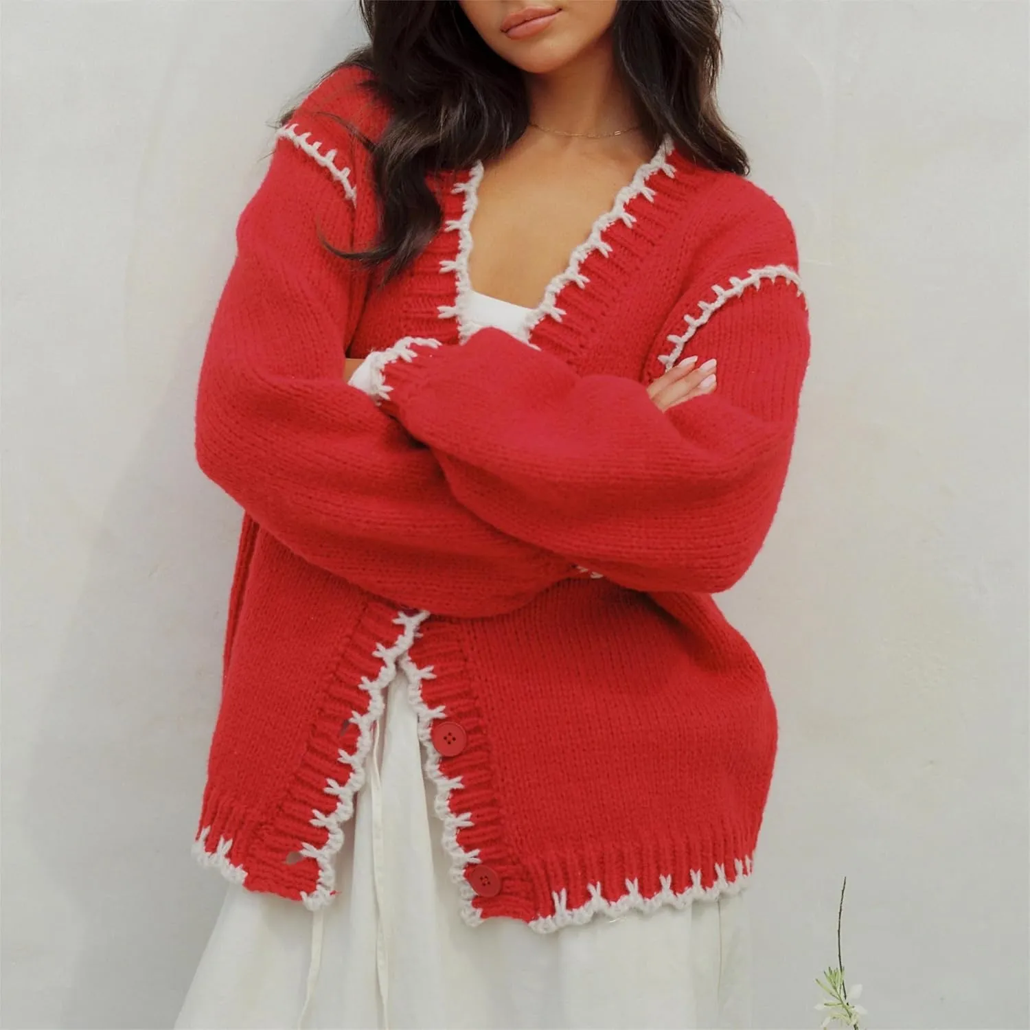 Sastianaen Women Y2k Cardigan Sweater Long Sleeve Button Down Cropped Sweater Coat Knit Lady Jacket 2024 Outwear