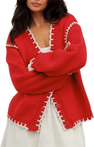 Sastianaen Women Y2k Cardigan Sweater Long Sleeve Button Down Cropped Sweater Coat Knit Lady Jacket 2024 Outwear