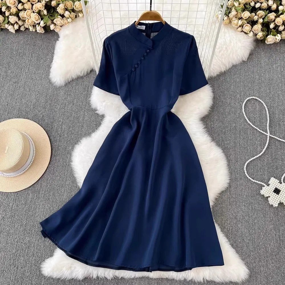 short-sleeved A-line dress elegant long skirt       S5043