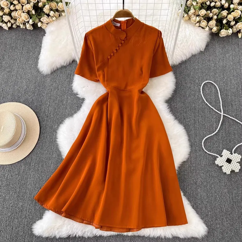 short-sleeved A-line dress elegant long skirt       S5043