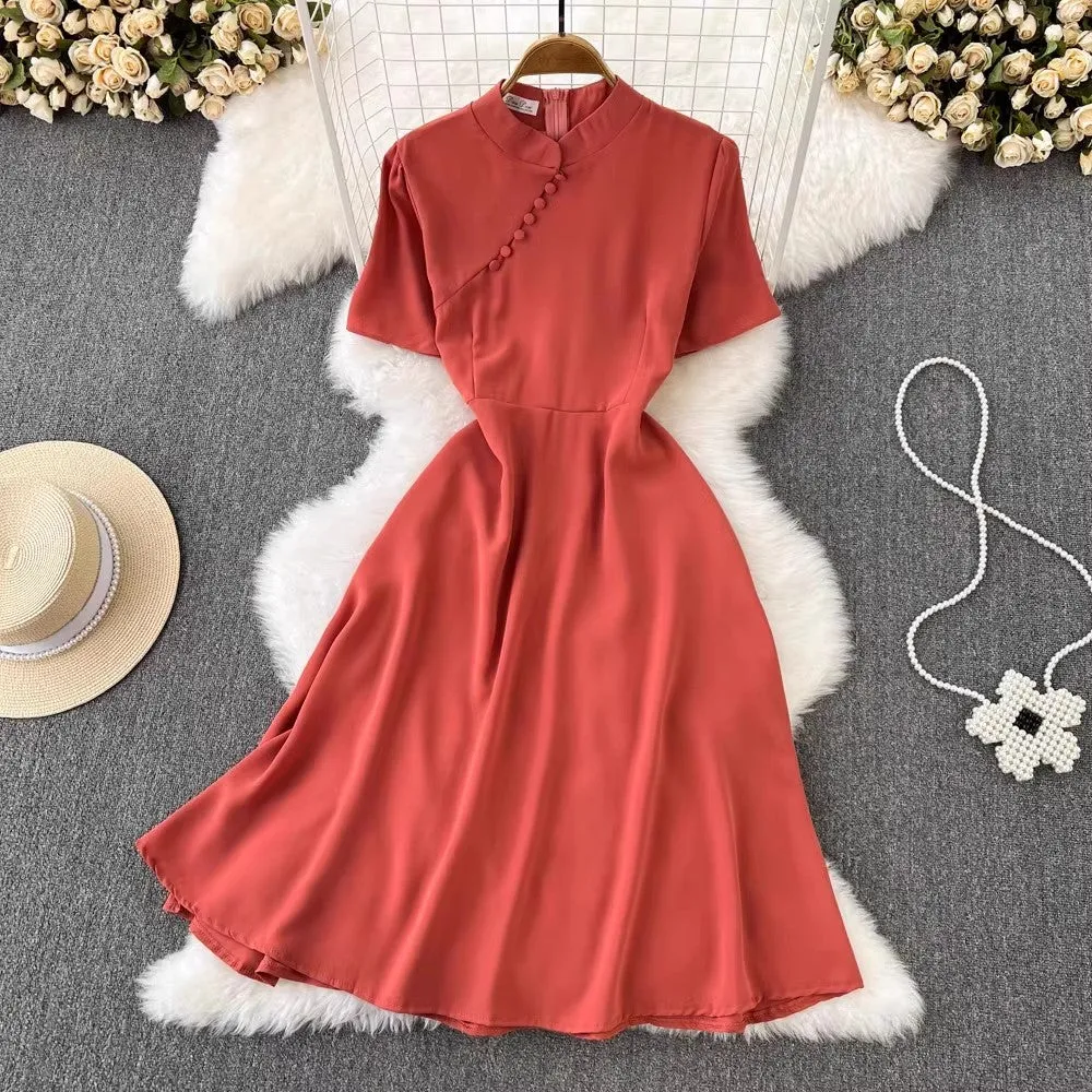 short-sleeved A-line dress elegant long skirt       S5043