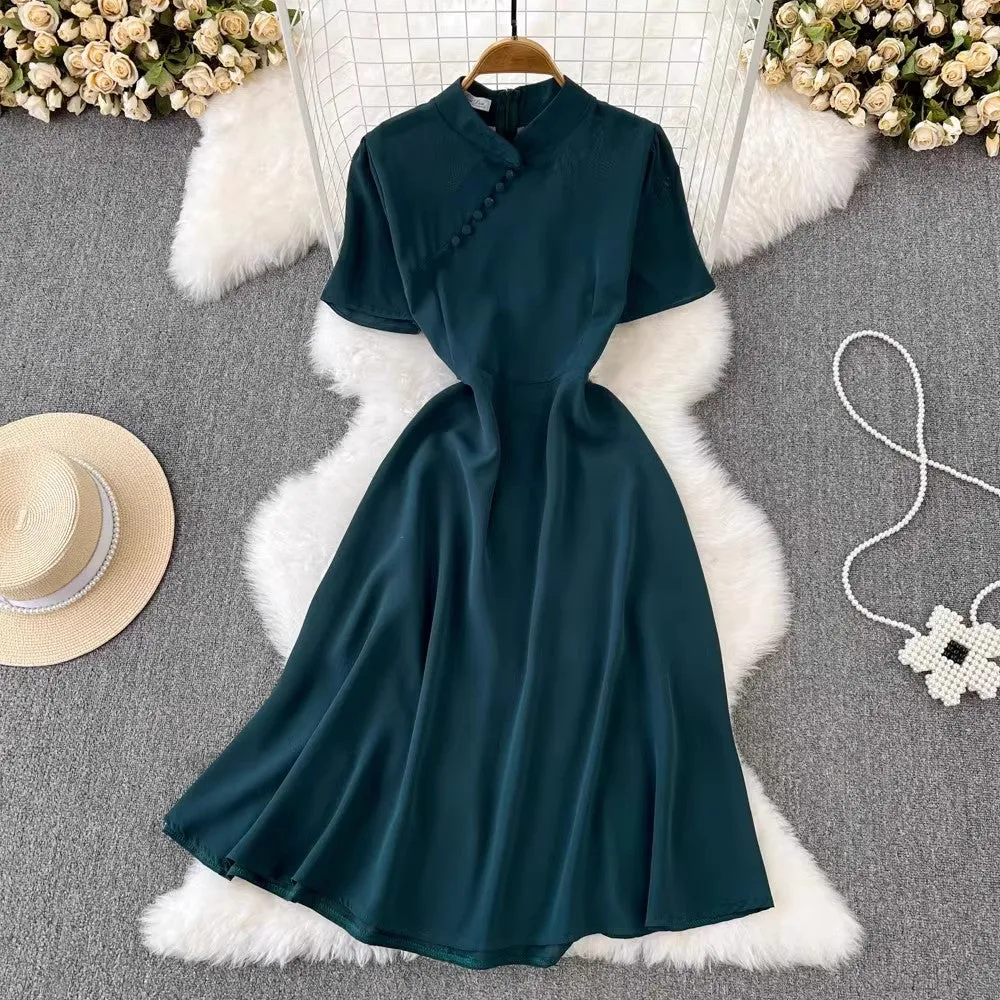 short-sleeved A-line dress elegant long skirt       S5043