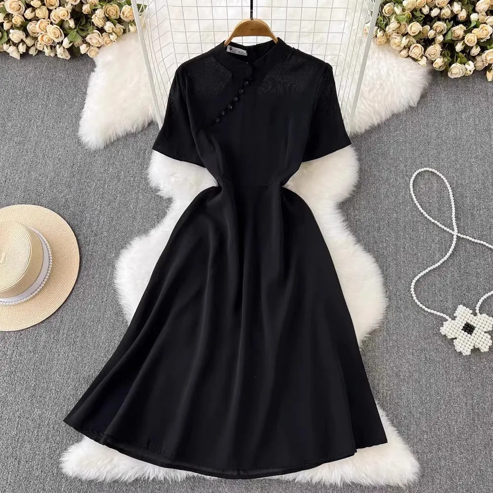 short-sleeved A-line dress elegant long skirt       S5043