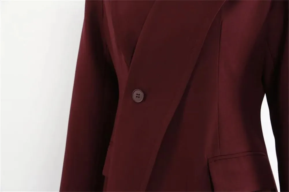 Solid Spliced Button Irregular Slimming Long TrenchCoat For Women Lapel Long Sleeve Suit Jacket