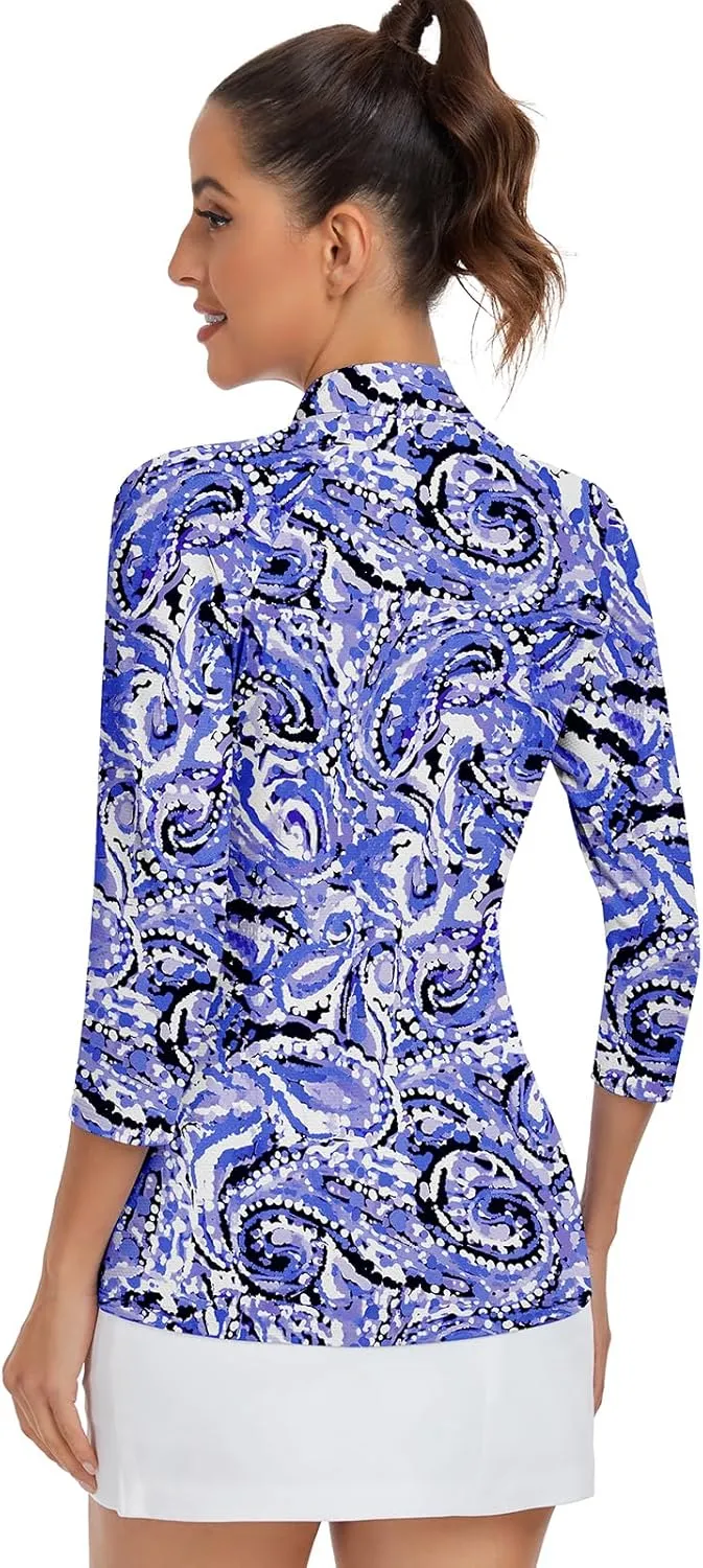 Soneven Womens 3/4 Sleeve Shirt UPF 50  Moisture Wicking Golf Polo Shirt for Casual Work