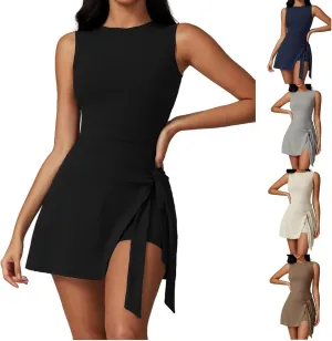 Summer Dresses for Women 2025 Mini Skort Dresses Built in Shorts Sleeveless Bodycon Tie Cinched Waist Dress Vacation Outfits