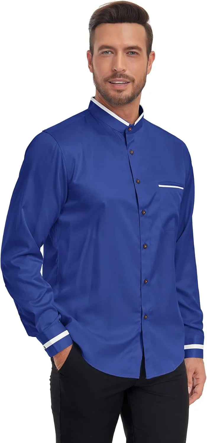 SWISSWELL Mandarin Collar Dress Shirt for Men Clergy Shirt Collarless Button Down Business Casual Shirts