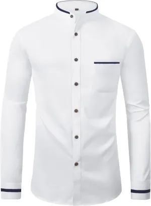SWISSWELL Mandarin Collar Dress Shirt for Men Clergy Shirt Collarless Button Down Business Casual Shirts