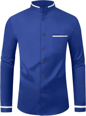 SWISSWELL Mandarin Collar Dress Shirt for Men Clergy Shirt Collarless Button Down Business Casual Shirts