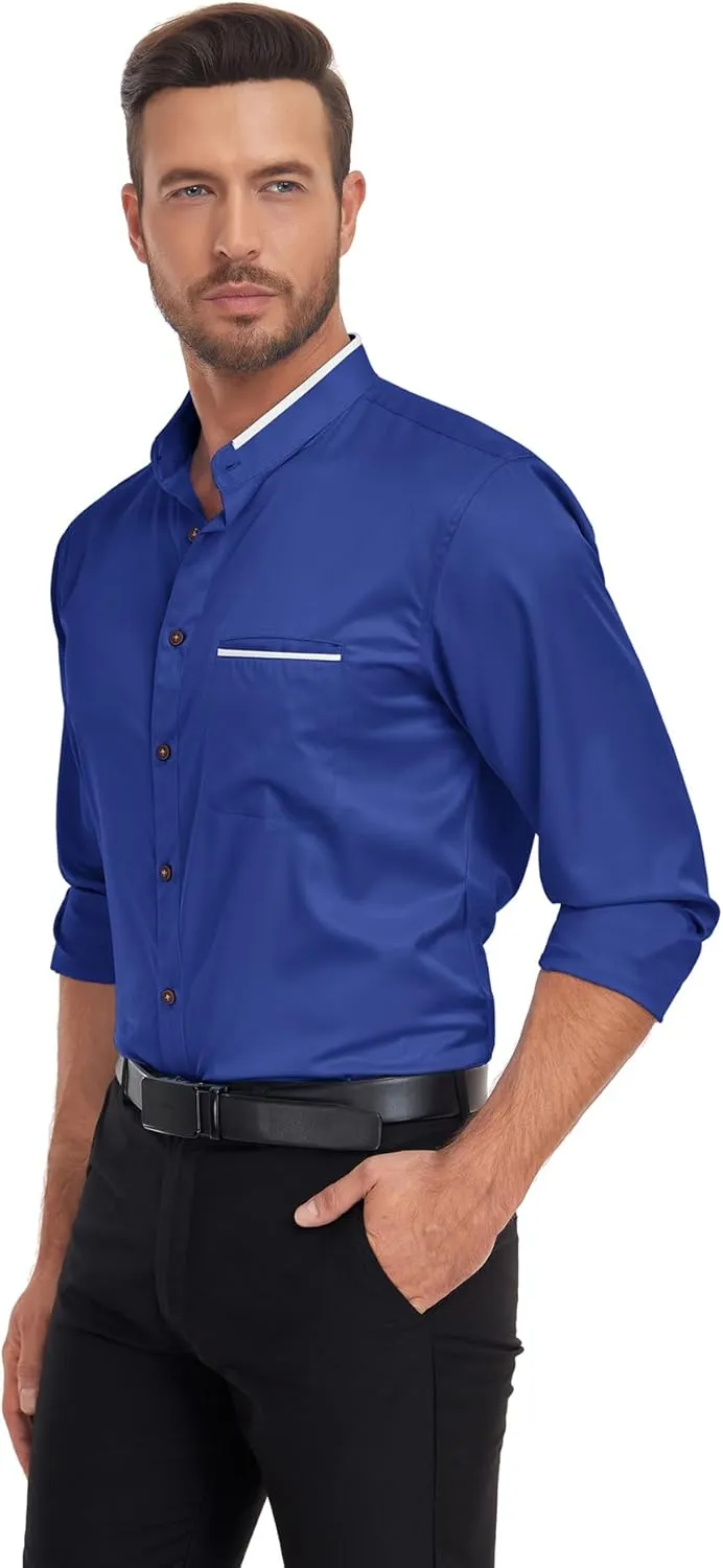 SWISSWELL Mandarin Collar Dress Shirt for Men Clergy Shirt Collarless Button Down Business Casual Shirts