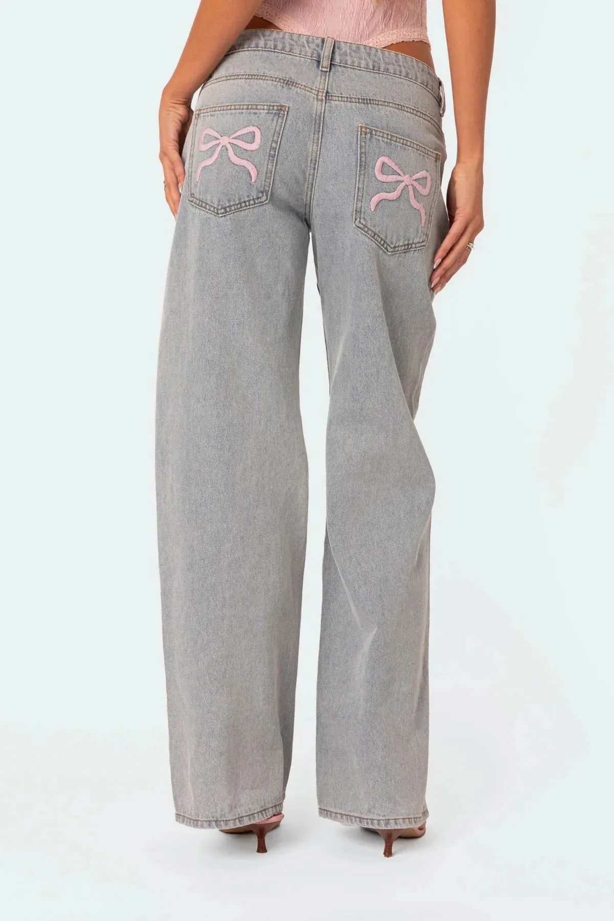 TAVIMART  -  Bow Embroidered Wide Leg Jeans High Waisted Casual Women's Straight Leg Pants