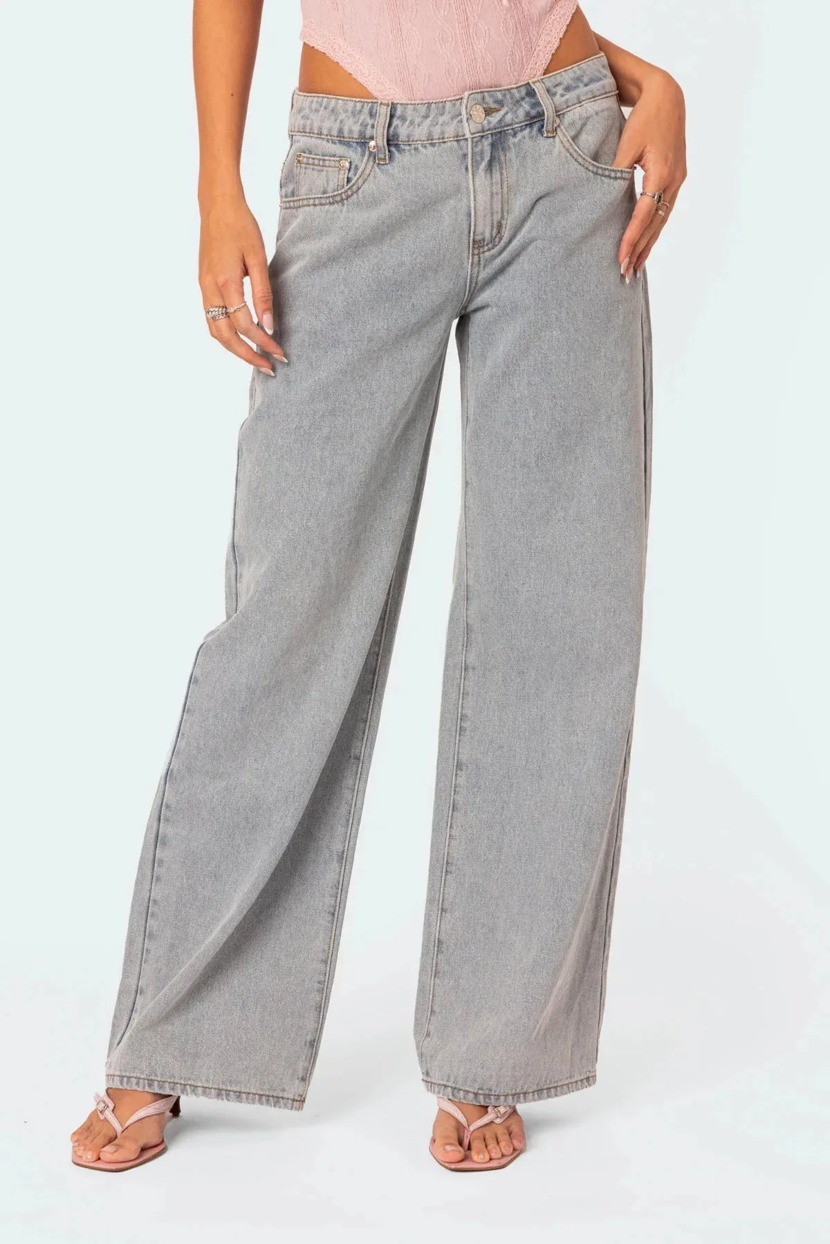 TAVIMART  -  Bow Embroidered Wide Leg Jeans High Waisted Casual Women's Straight Leg Pants
