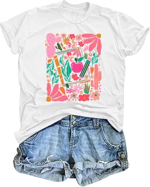Teacher Shirts Women: Retro Floral Teach Shirt Teacher Life T-Shirt Casual Inspirational Tops