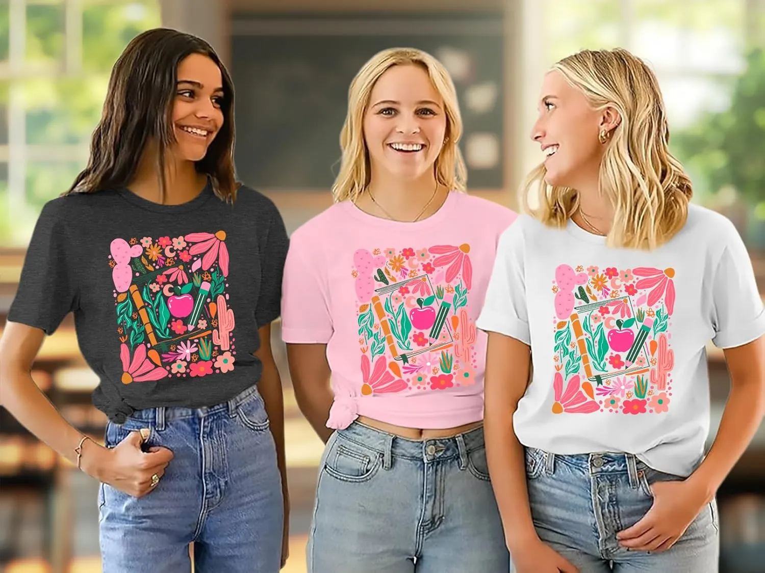 Teacher Shirts Women: Retro Floral Teach Shirt Teacher Life T-Shirt Casual Inspirational Tops