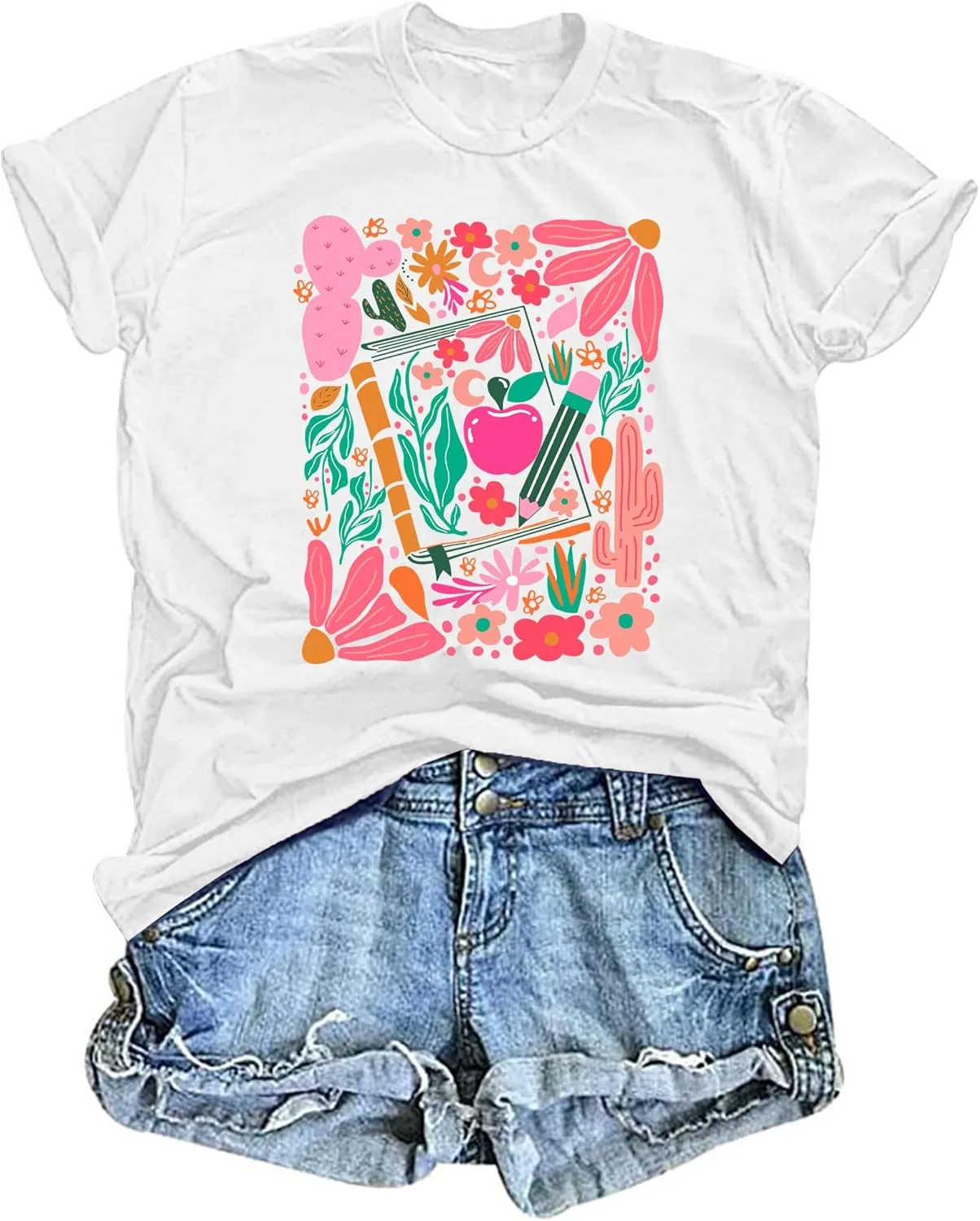 Teacher Shirts Women: Retro Floral Teach Shirt Teacher Life T-Shirt Casual Inspirational Tops