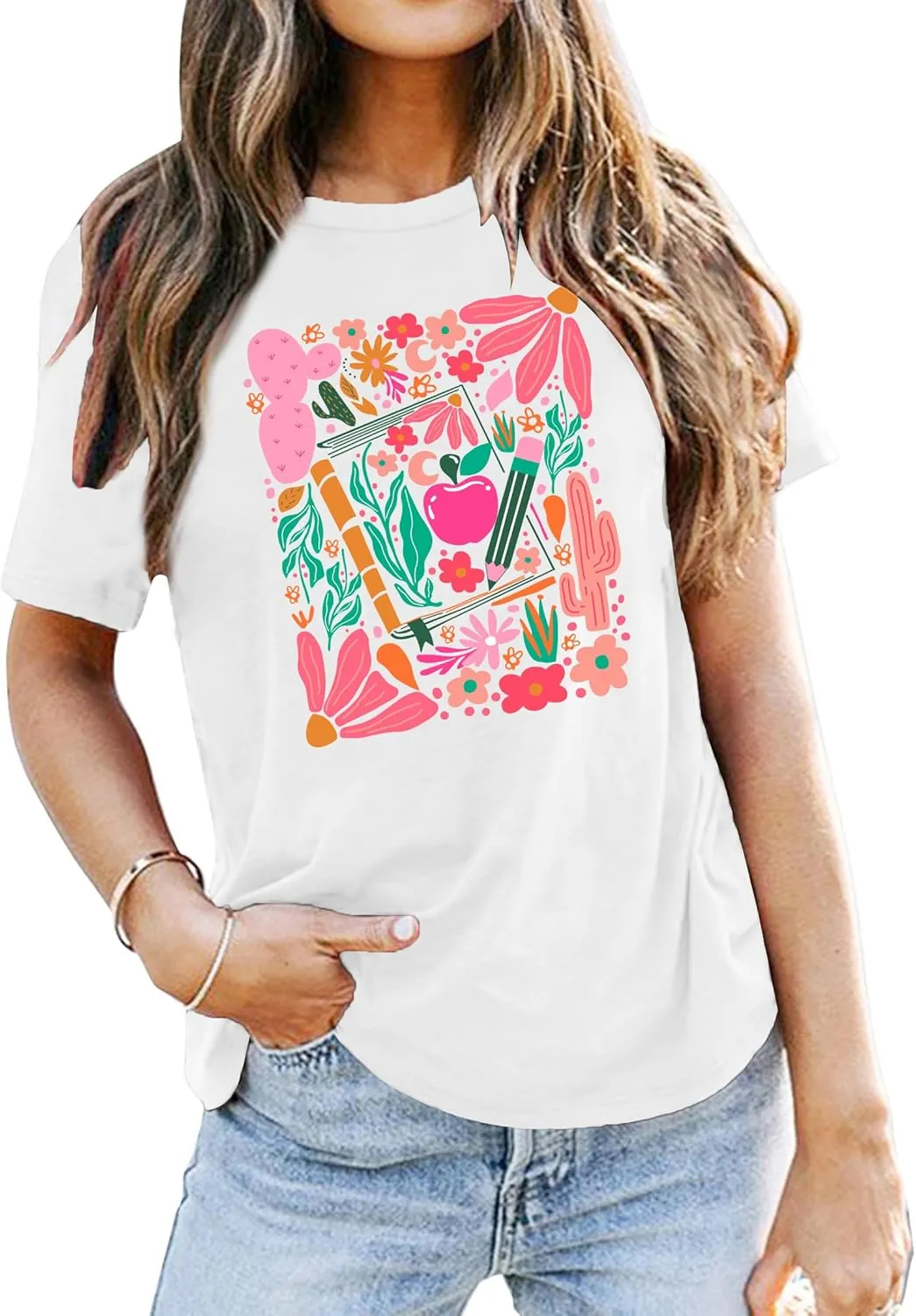 Teacher Shirts Women: Retro Floral Teach Shirt Teacher Life T-Shirt Casual Inspirational Tops