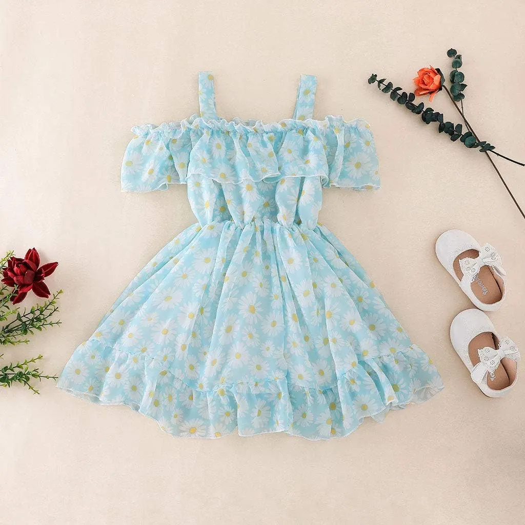 Toddler Baby Girls Summer Dress Chiffon Princess Tutu Dress Floral Beachwear Suspender Sundress Skirt Little Girl Clothes