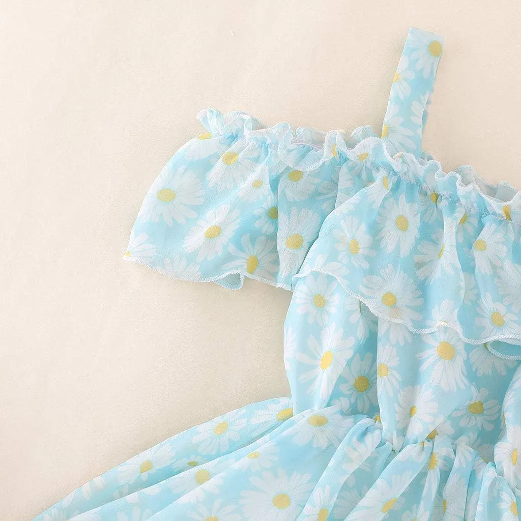 Toddler Baby Girls Summer Dress Chiffon Princess Tutu Dress Floral Beachwear Suspender Sundress Skirt Little Girl Clothes