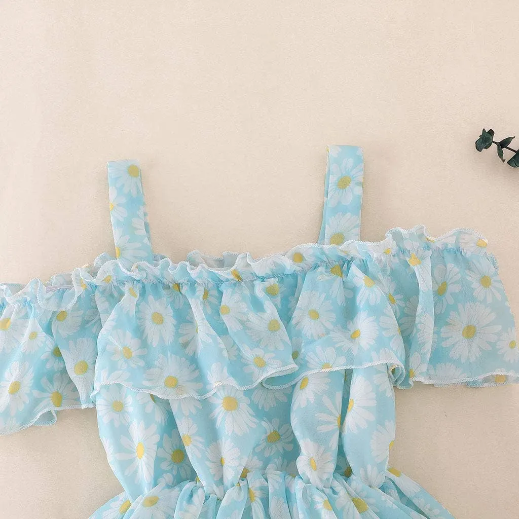 Toddler Baby Girls Summer Dress Chiffon Princess Tutu Dress Floral Beachwear Suspender Sundress Skirt Little Girl Clothes