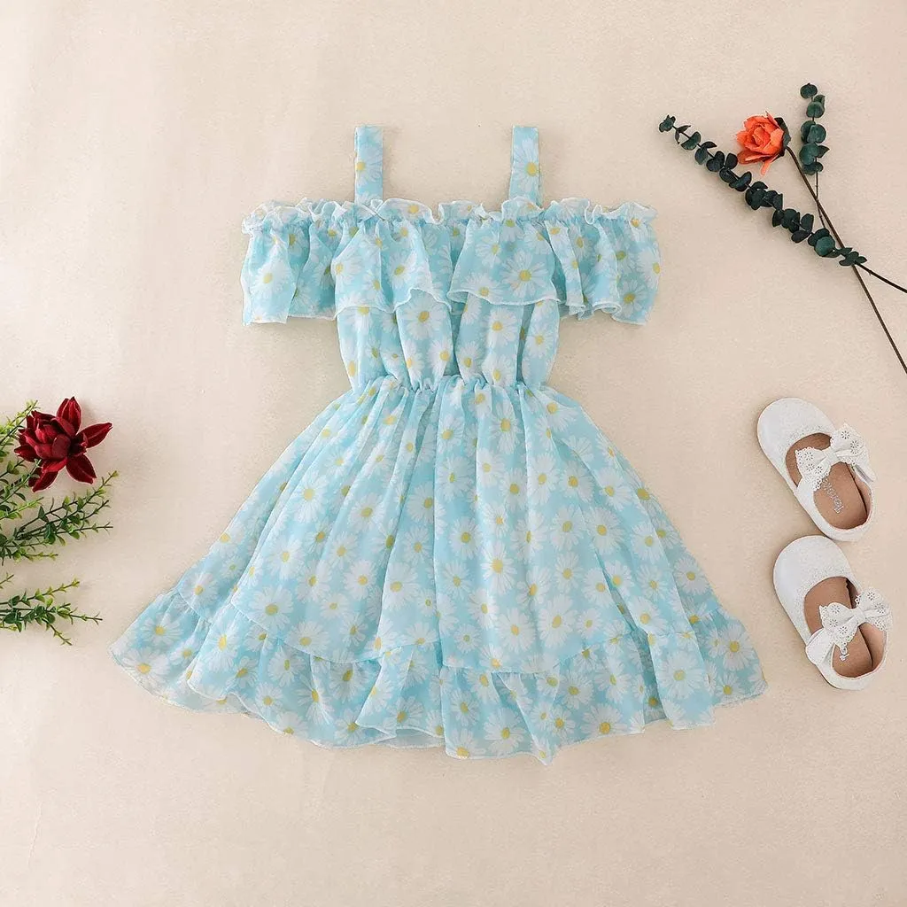 Toddler Baby Girls Summer Dress Chiffon Princess Tutu Dress Floral Beachwear Suspender Sundress Skirt Little Girl Clothes