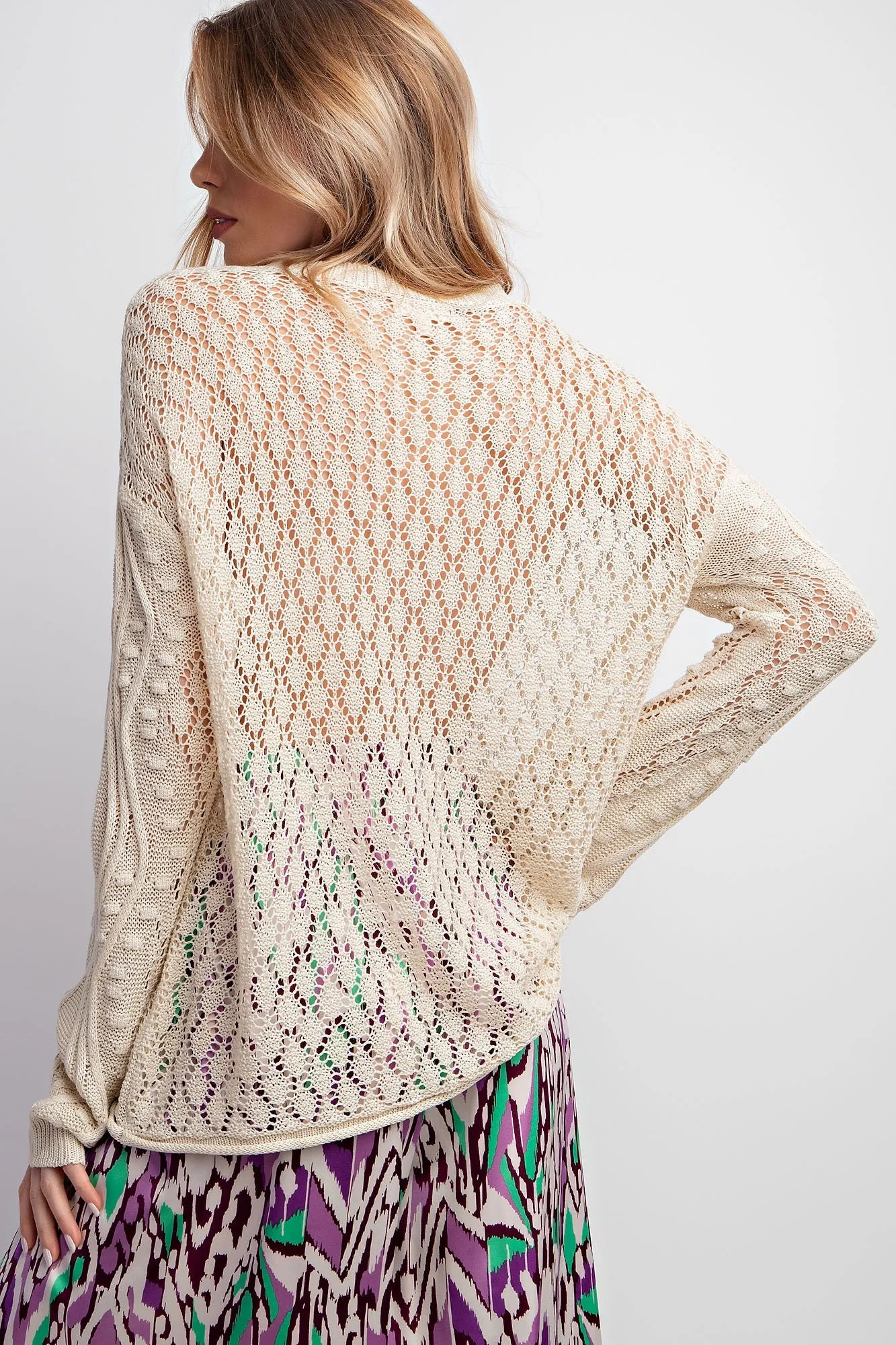Wavy Knit Open Weave Sweater