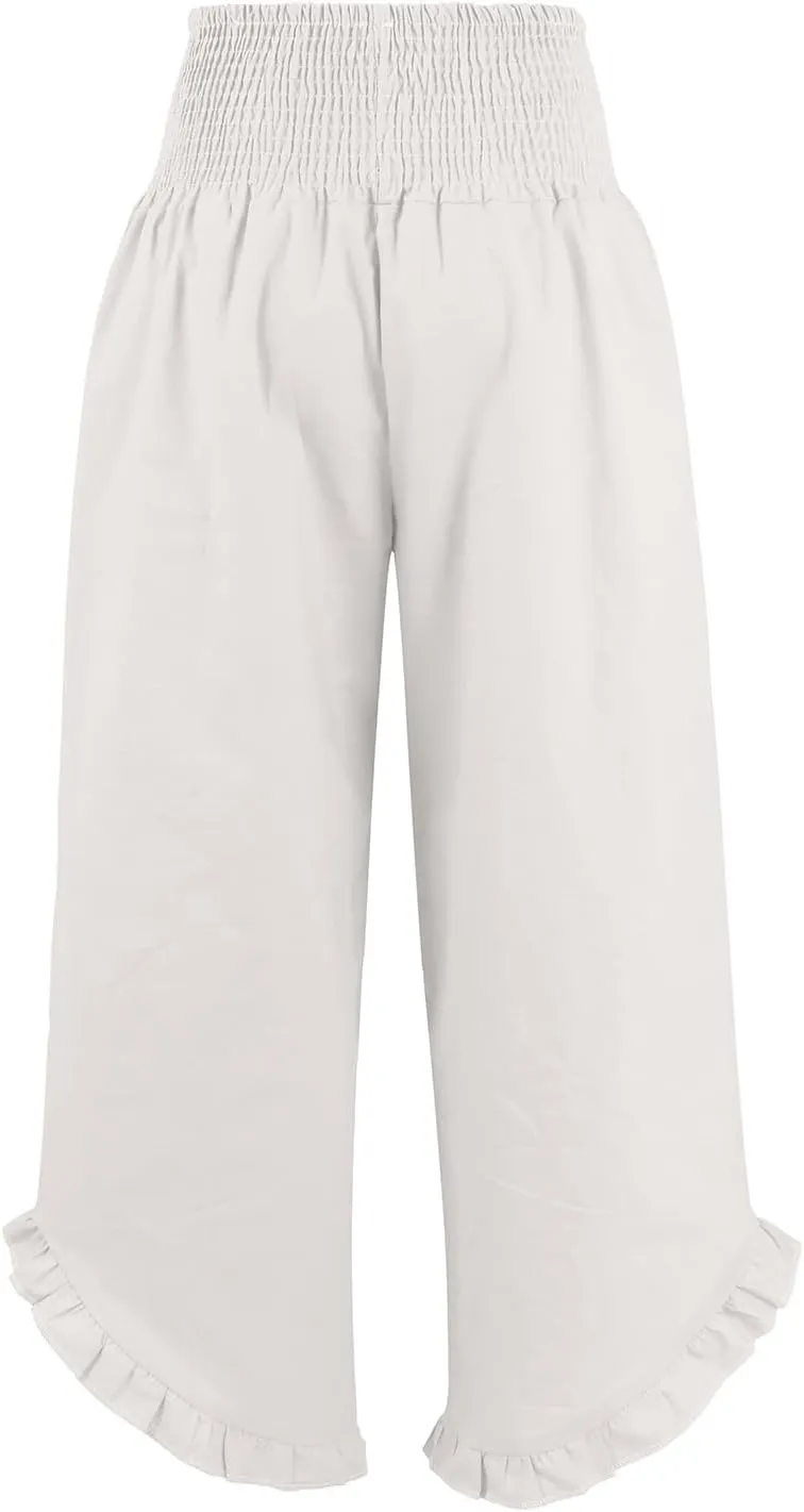 Women's Fashion Pants,Summer Wide Leg Casual Elastic High Waist Irregular Palazzo Pants with Pockets