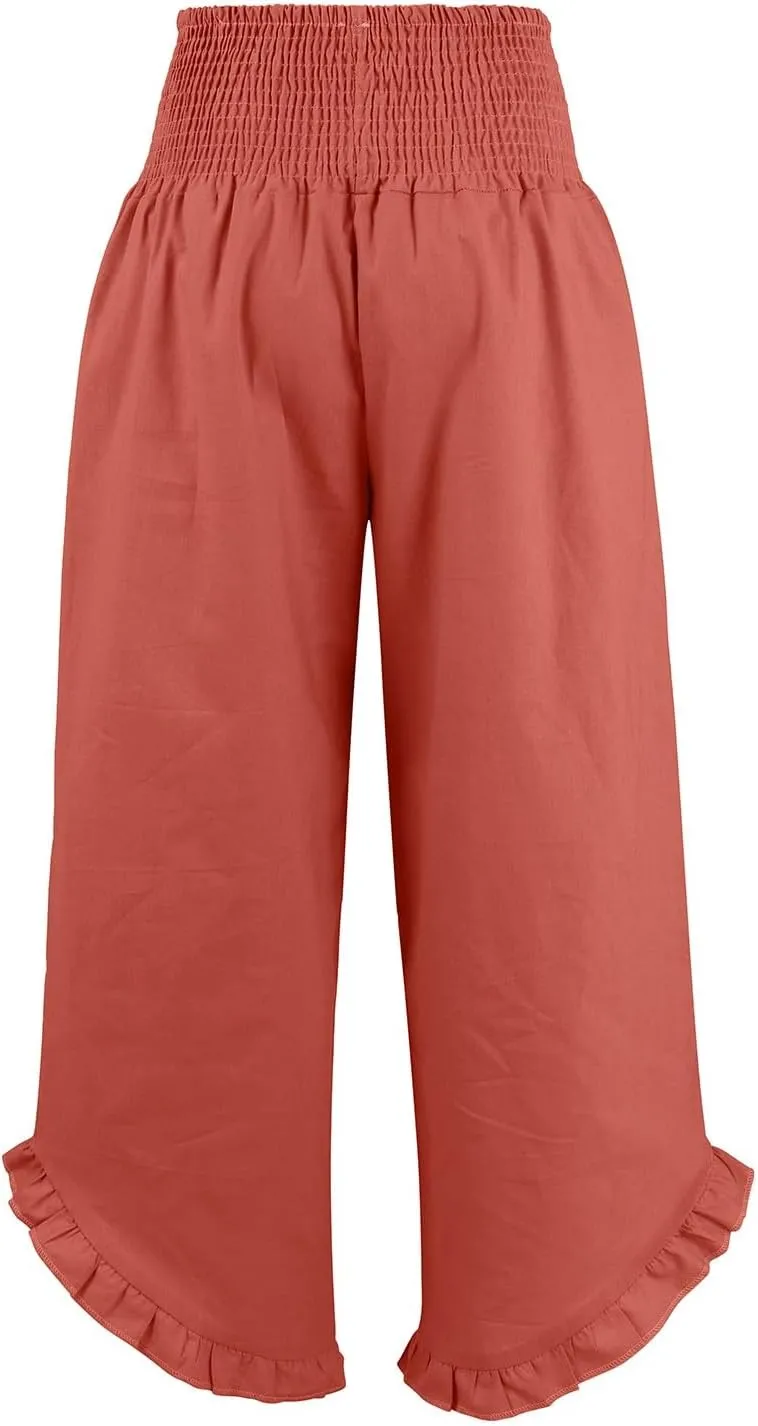 Women's Fashion Pants,Summer Wide Leg Casual Elastic High Waist Irregular Palazzo Pants with Pockets