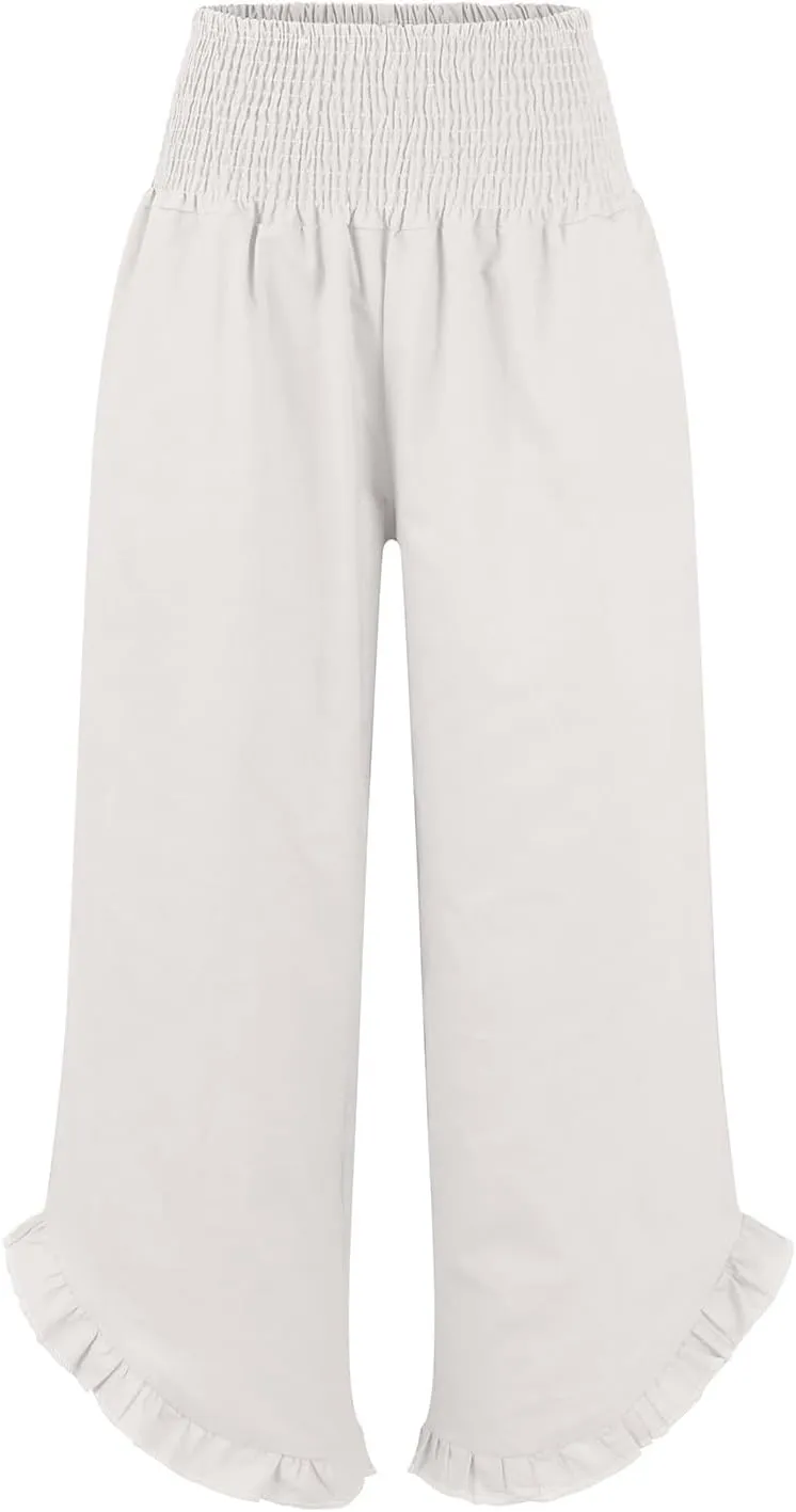Women's Fashion Pants,Summer Wide Leg Casual Elastic High Waist Irregular Palazzo Pants with Pockets