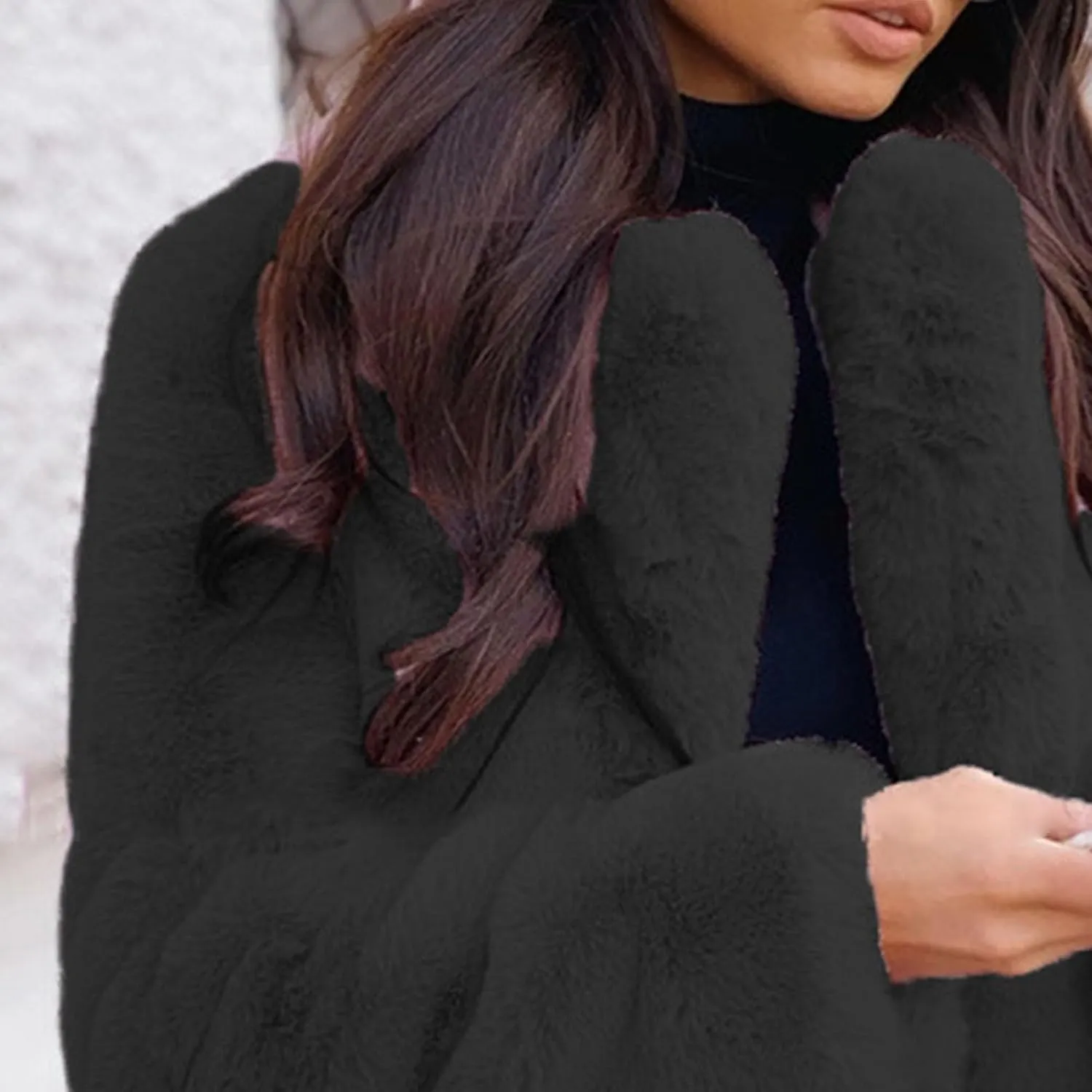 Womens Faux Fur Long Coats Warm Winter Outwear Fleece Overcoat Open Front Long Cardigan Jacket with Pockets