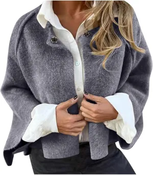 Womens Jackets Cropped Wool Blend Fuzzy Jacket Long Sleeve Open Front Cardigan Oversize Plush Fall Winter Outerwear