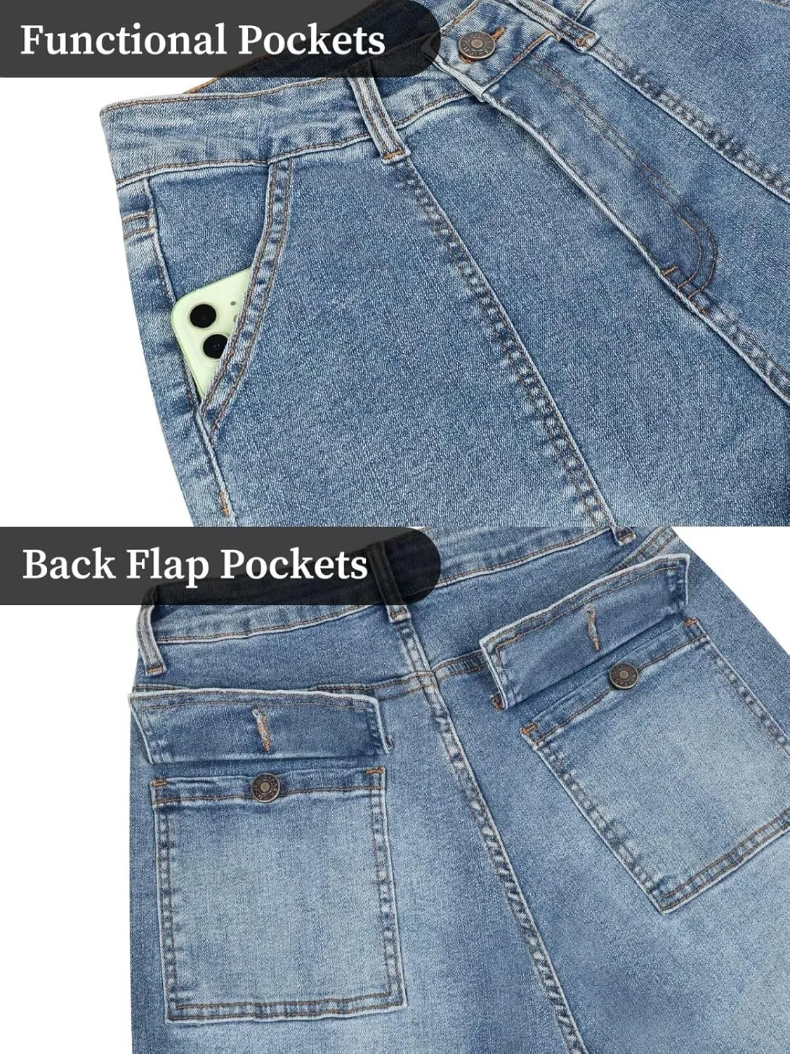 Womens Wide Leg Jeans High Waisted Carpenter Cargo Jeans Casual 90s Y2K Flap Pocket Straight Leg Jeans for Women
