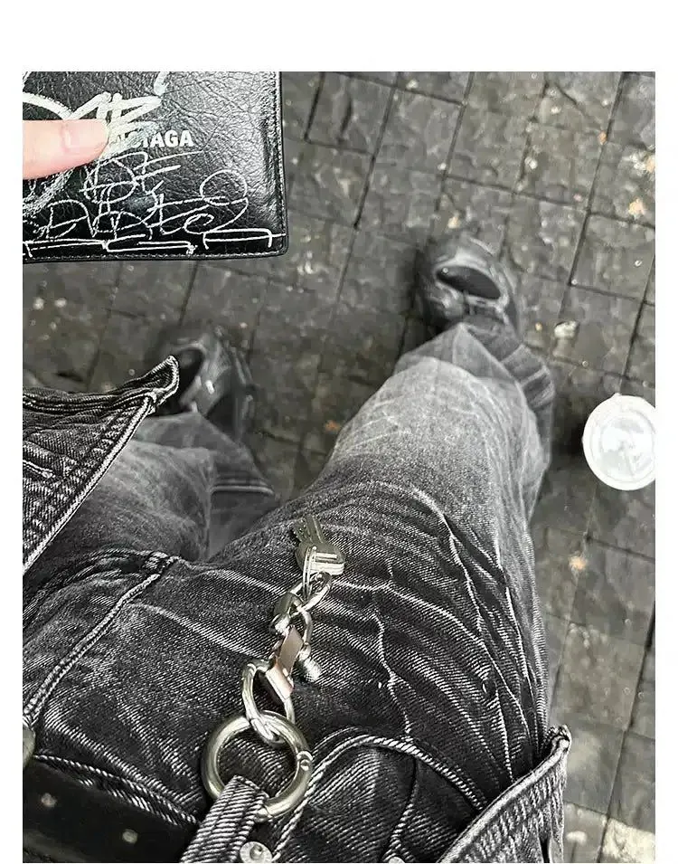Woo Grunge Washed Straight Leg Jeans