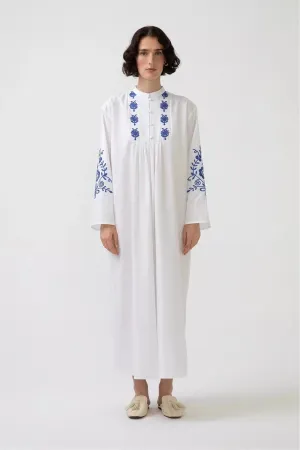 Zara White Embroidered Dress with Long Sleeve