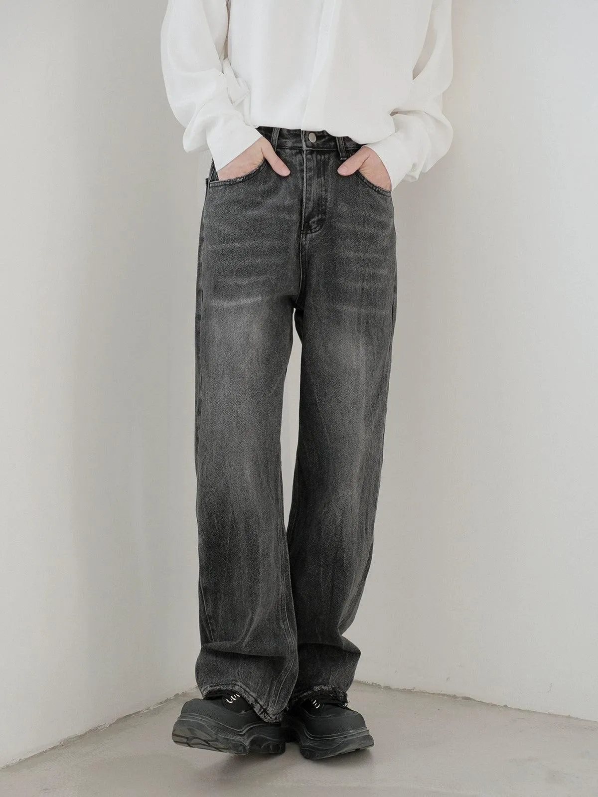 Zhou Bootcut Straight Leg Washed Jeans
